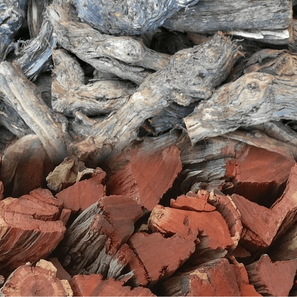 Close-up of the Ultimate Braai Master Combo: Kameelhout and Wingerd Stompies