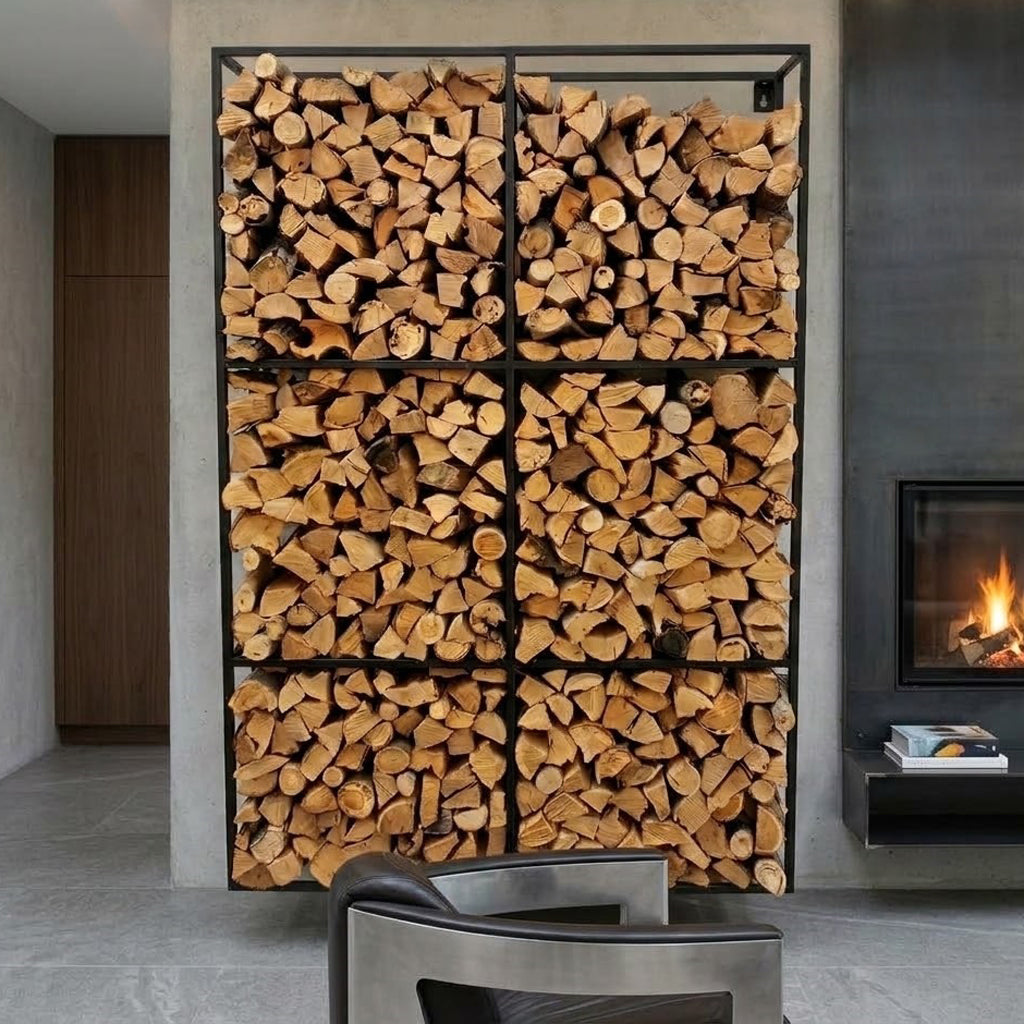 Wall-mounted Firewood Rack installed and displayed in modern setting